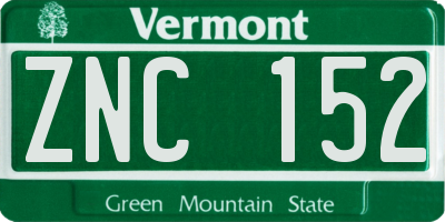 VT license plate ZNC152