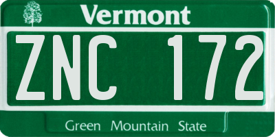 VT license plate ZNC172