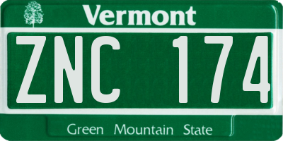 VT license plate ZNC174