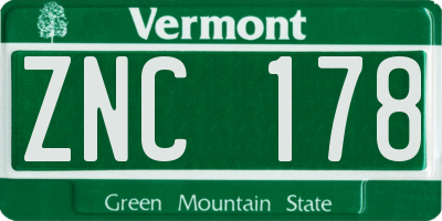 VT license plate ZNC178