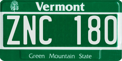 VT license plate ZNC180