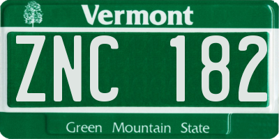 VT license plate ZNC182
