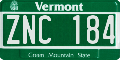 VT license plate ZNC184