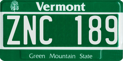 VT license plate ZNC189