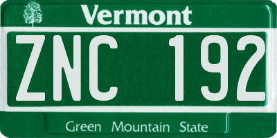 VT license plate ZNC192