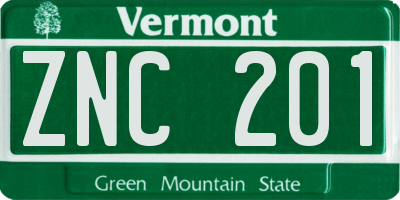 VT license plate ZNC201