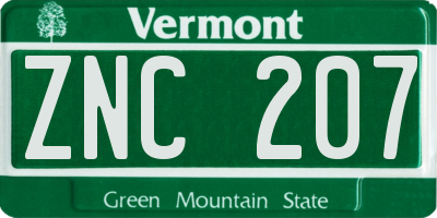 VT license plate ZNC207