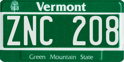 VT license plate ZNC208
