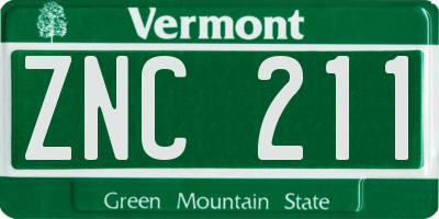 VT license plate ZNC211