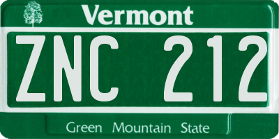 VT license plate ZNC212