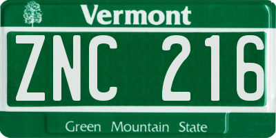 VT license plate ZNC216