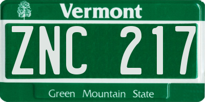 VT license plate ZNC217