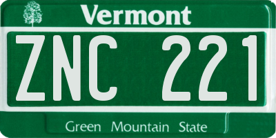 VT license plate ZNC221