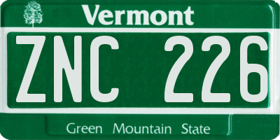 VT license plate ZNC226