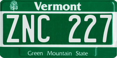 VT license plate ZNC227