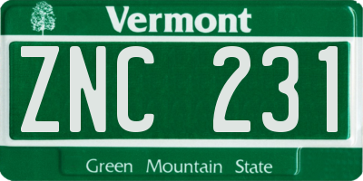 VT license plate ZNC231
