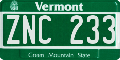 VT license plate ZNC233