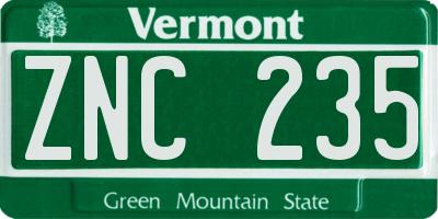 VT license plate ZNC235