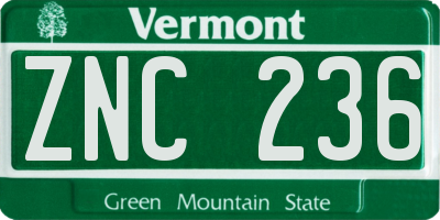 VT license plate ZNC236