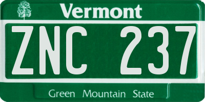 VT license plate ZNC237