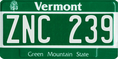 VT license plate ZNC239