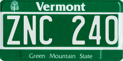 VT license plate ZNC240