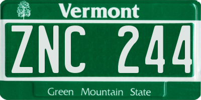 VT license plate ZNC244