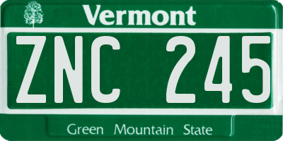 VT license plate ZNC245
