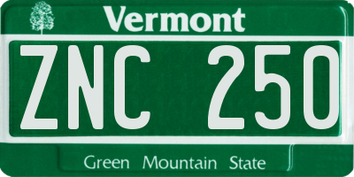 VT license plate ZNC250