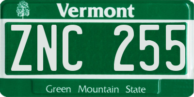 VT license plate ZNC255