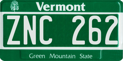 VT license plate ZNC262
