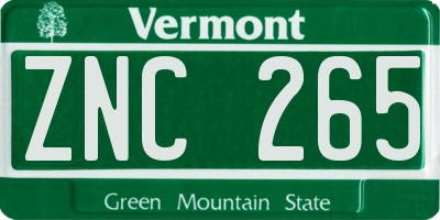 VT license plate ZNC265