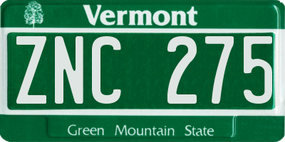 VT license plate ZNC275