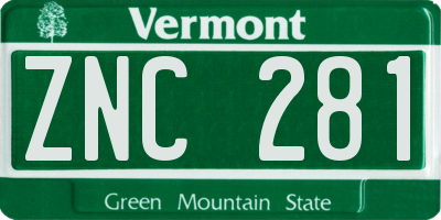 VT license plate ZNC281