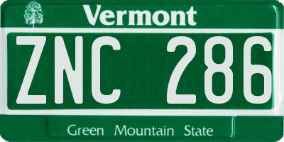 VT license plate ZNC286
