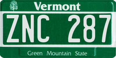 VT license plate ZNC287