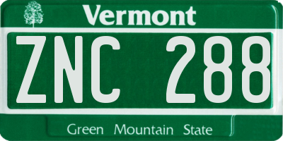 VT license plate ZNC288