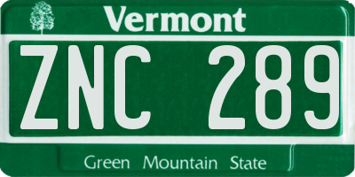 VT license plate ZNC289