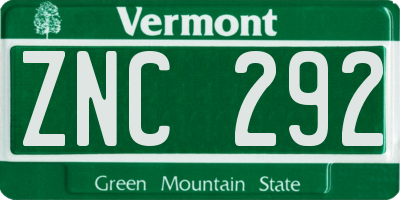 VT license plate ZNC292