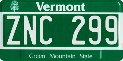 VT license plate ZNC299