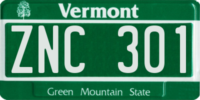 VT license plate ZNC301
