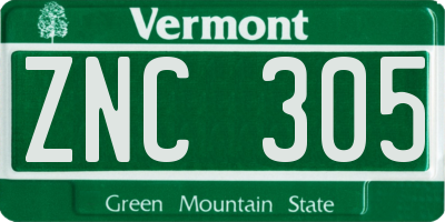 VT license plate ZNC305