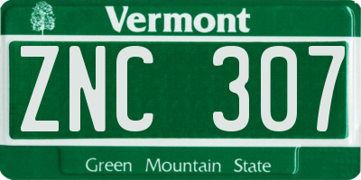 VT license plate ZNC307