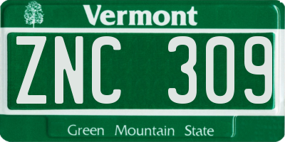 VT license plate ZNC309