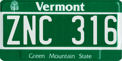 VT license plate ZNC316