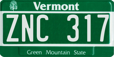 VT license plate ZNC317