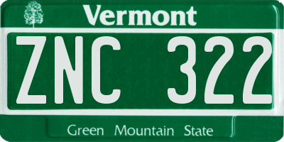 VT license plate ZNC322