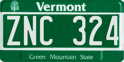 VT license plate ZNC324