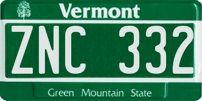 VT license plate ZNC332