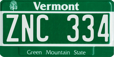 VT license plate ZNC334